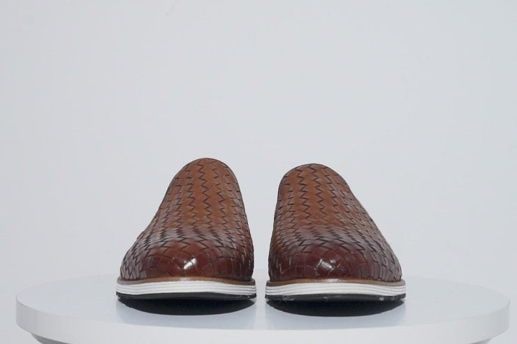 The Ostrava Tan Leather Woven Slip-on Loafer Shoe