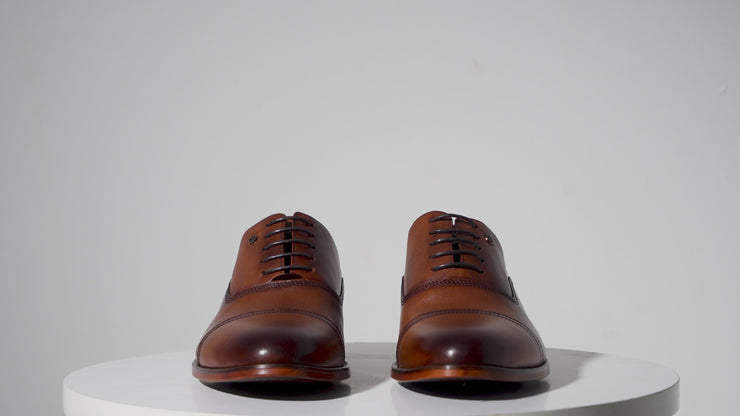 The Gambaha Brown Leather Quarter Brogue Cap Toe Oxford Shoe