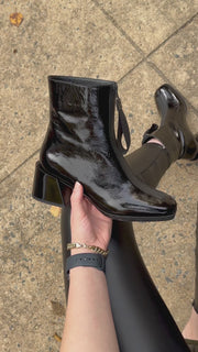 The Tackle Black Patent Leather Block Heel Boot
