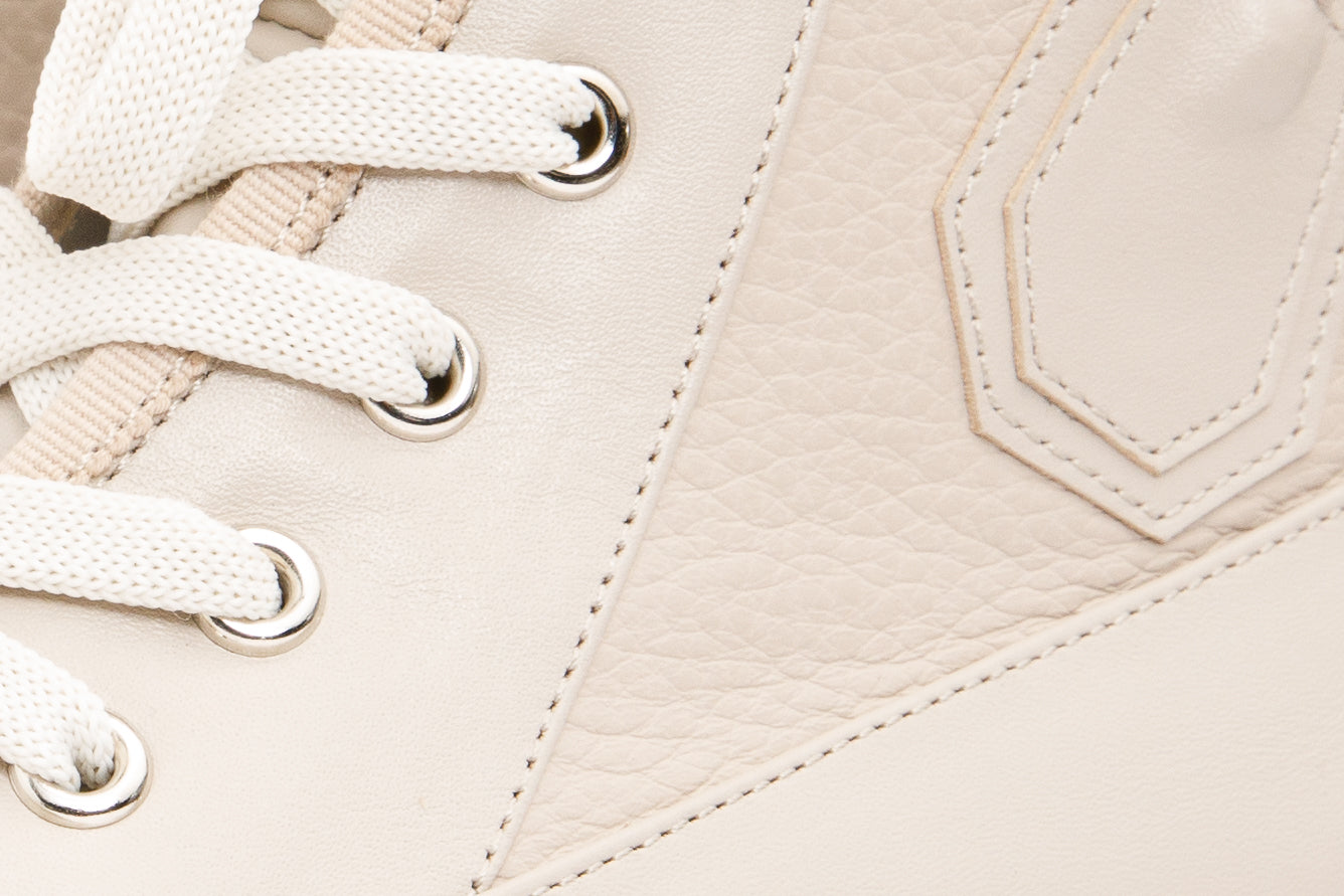 The Arata Cream Leather Lace-Up Ankle Women Boot With a Side Zipper