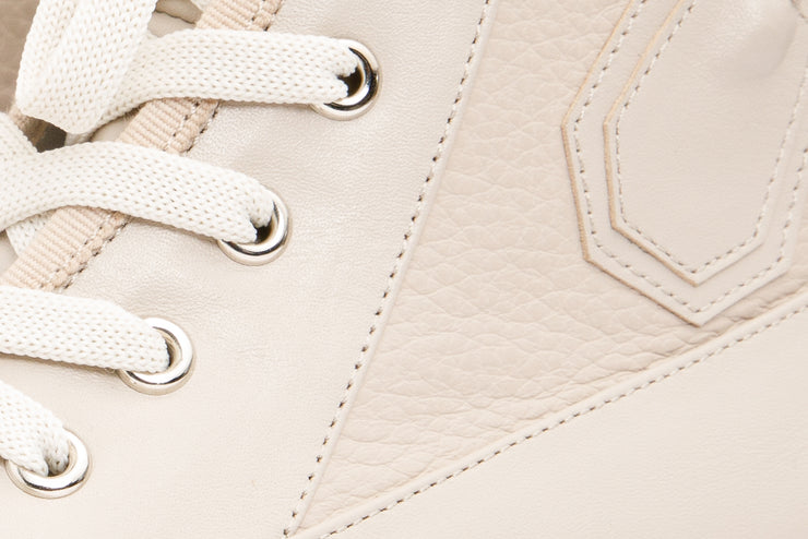 The Arata Cream Leather Lace-Up Ankle Boot With a Side Zipper