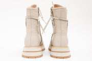 The Arata Cream Leather Lace-Up Ankle Boot With a Side Zipper