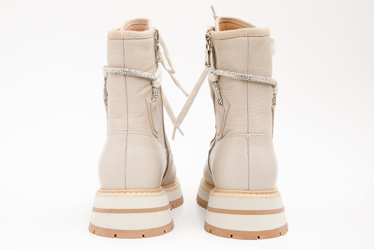 The Arata Cream Leather Lace-Up Ankle Boot With a Side Zipper
