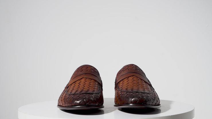 The Grand Woven Leather Tan Shoe Penny Loafer
