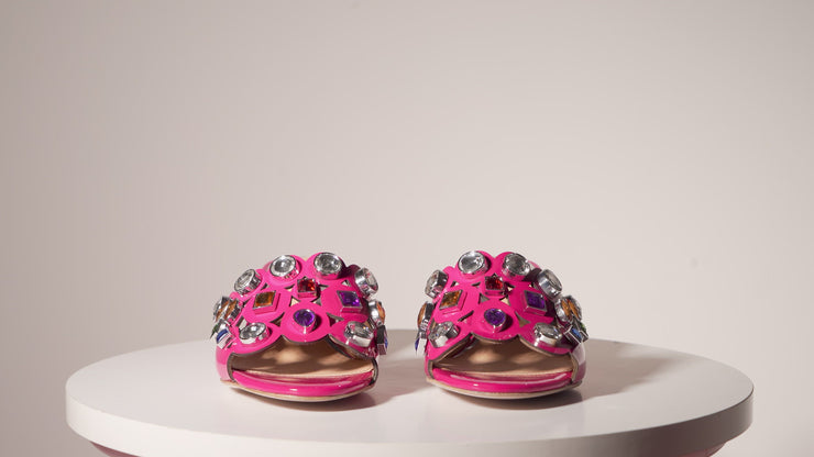 The Capdica Fuchsia Leather Block Heel Sandal