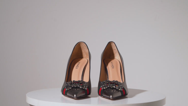The Afega Silver Leather Block Heel Pump