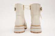 The Belgrano Cream Leather Lace-Up Ankle Boot With a Side Zipper