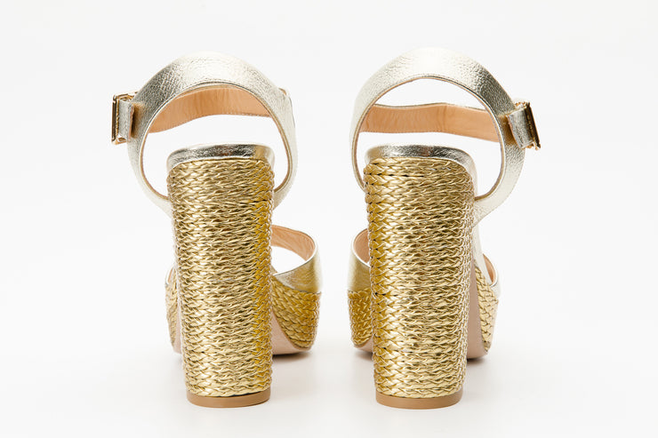 The Tampico Platform Heel Gold Leather Sandal