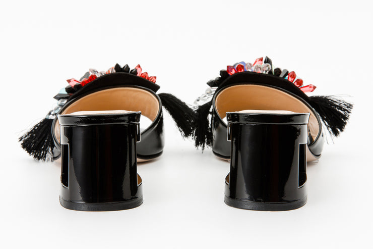 The Vigo Black Leather Block Heel Sandal