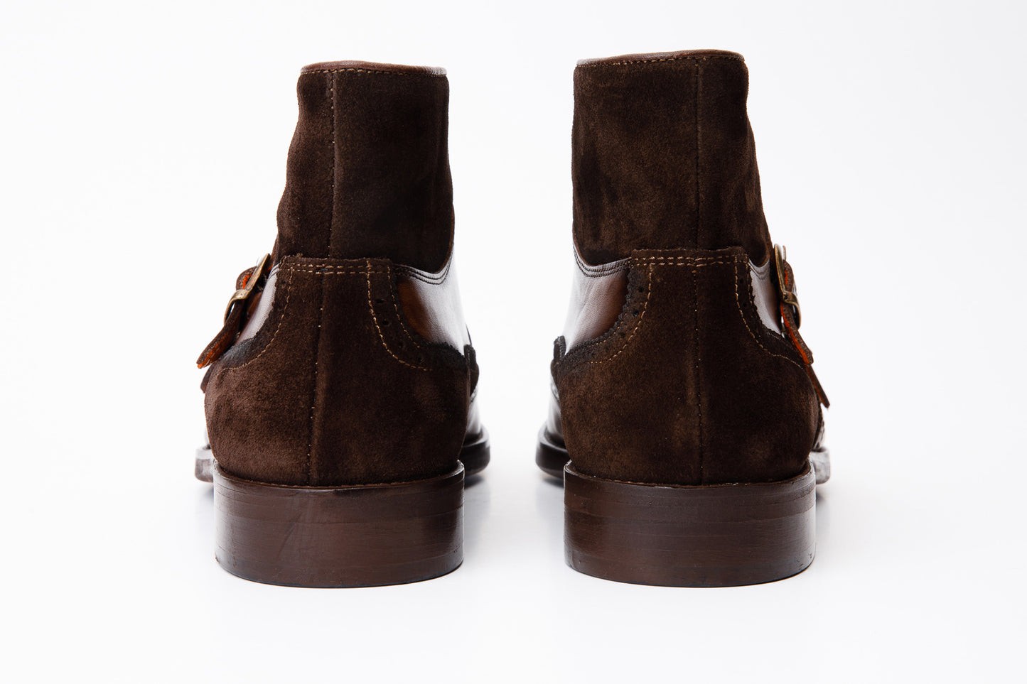 Bota de hombre estilo monk brogue con doble tira de cuero y ante marrón Albus