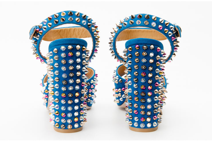 The Tampico Blue Suede Leather Spike Platform Heel Sandal