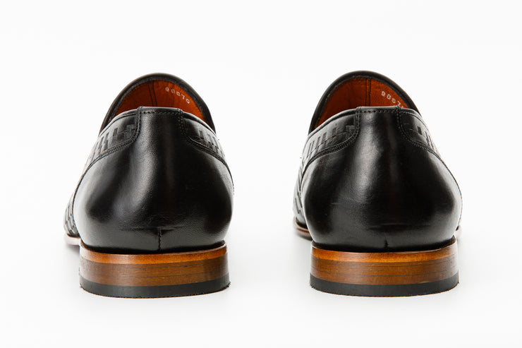 The Meram Black Leather Tassel Slip-On Loafer Shoe