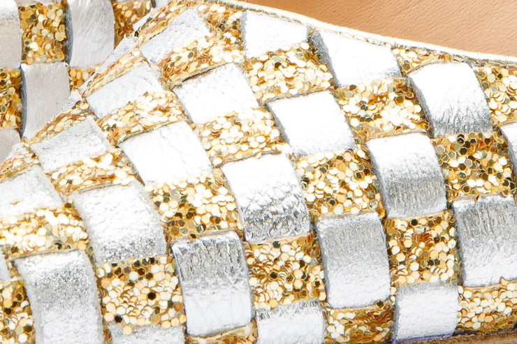 The Saks Tory Gold & Silver Handwoven Leather Pump