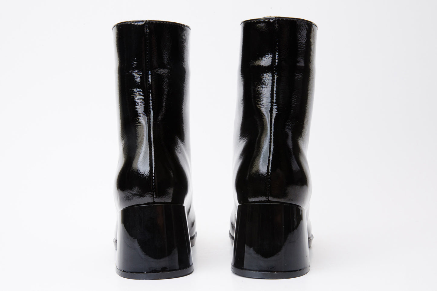 The Tackle Black Patent Leather Block Heel Women Boot