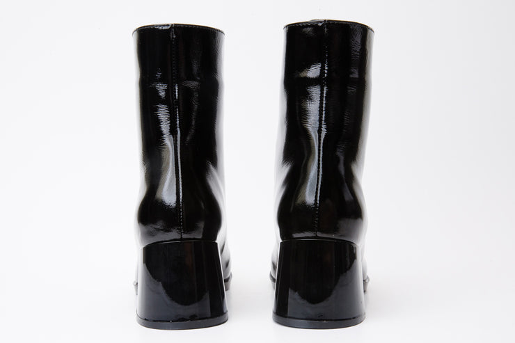 The Tackle Black Patent Leather Block Heel Boot