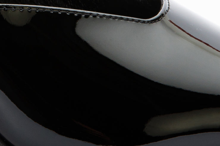The Butterfly Block Heel Black Patent Leather Sandal