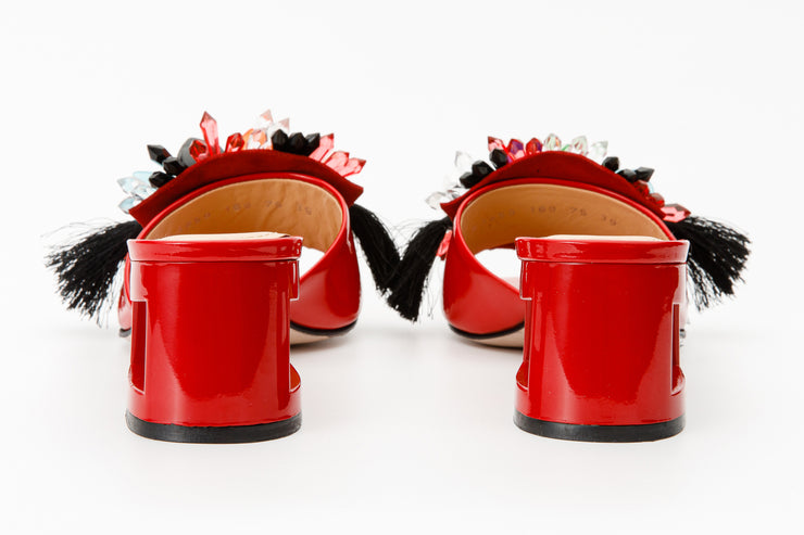 The Vigo Red Leather Block Heel Sandal