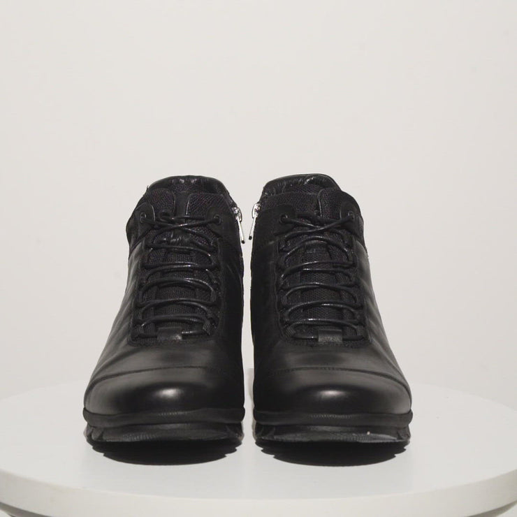 The Houston Leather Black Lace-Up Casual Boot with a Zipper
