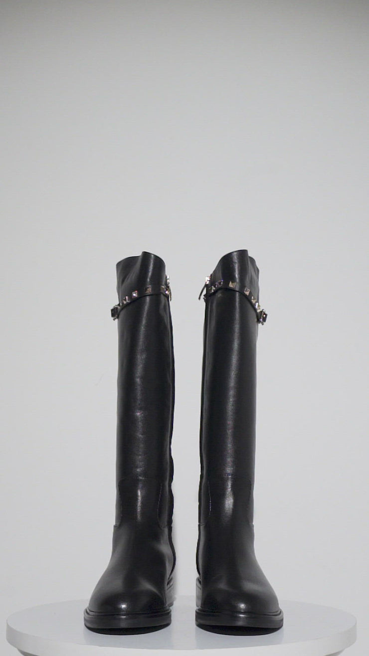 The Rica Black Leather Knee High Boot