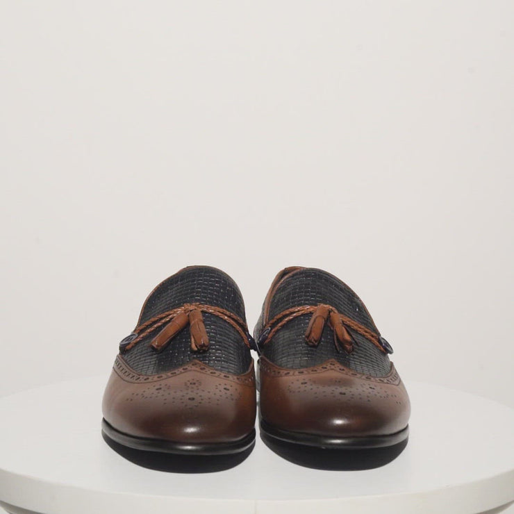The Istanbul Brown & Navy Leather Tassel Loafer Shoe