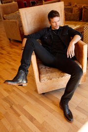 The Bothey Black Leather Cap-Toe Lace-up Boot with a Zipper
