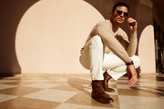 The Rand Brown Leather Double Buckle Brogue Boot with a Zipper