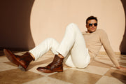 The Rand Brown Leather Double Buckle Brogue Boot with a Zipper