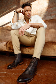 The Anderson Brown Leather & Suede Brogue Lace-Up Boot with a Zipper