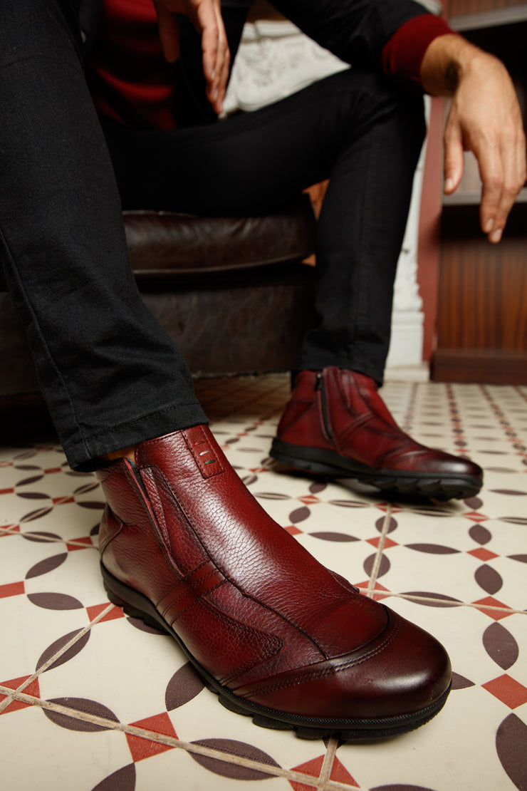 The Montreal Burgundy Leather Casual Zip-Up Ankle Boot