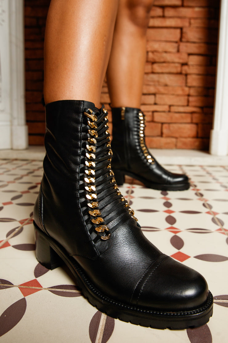 The Tuna Black Leather Mid Calf Boot