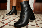 The Luksor Black Leather Block Heel Boot