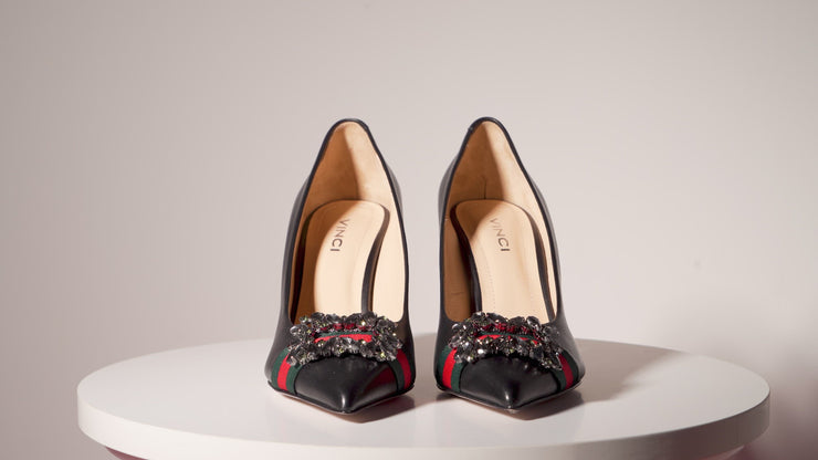 The Afega Black Leather Block Heel Pump