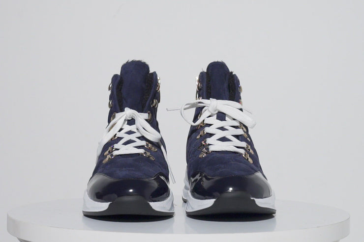 The Cambridge Navy Blue Suede Quilted Leather Ankle Boot