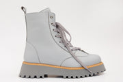 The Yildiz Grey Leather Lace-Up Ankle Boot With a Side Zipper