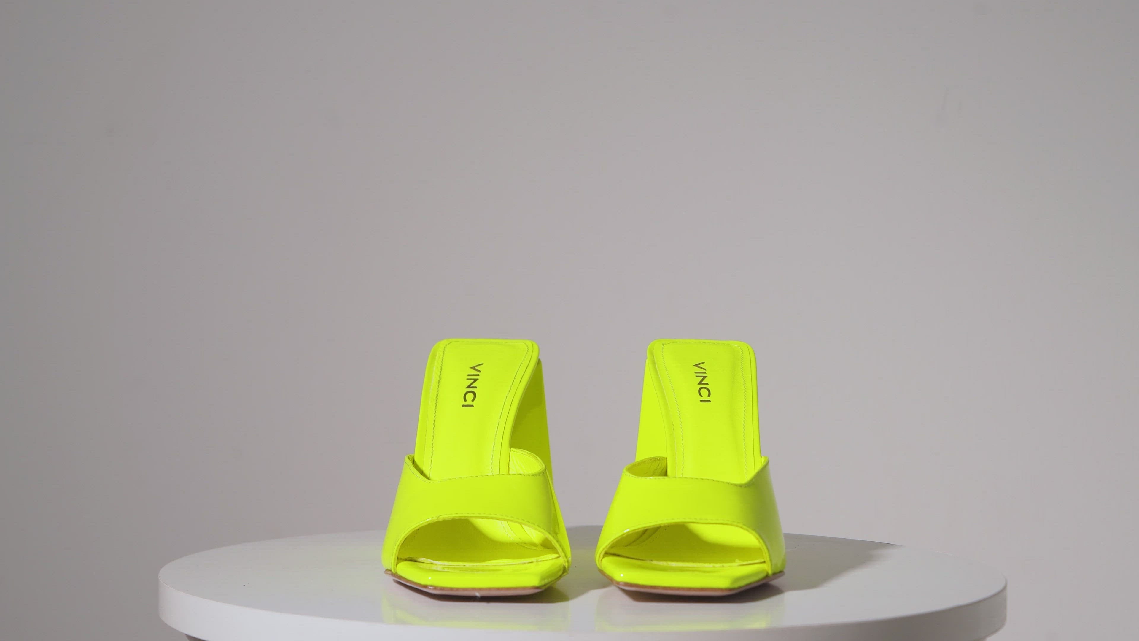 The Butterfly Block Heel Neon Yellow Patent Leather Sandal The Butterfly Block Heel Neon Yellow Patent Leather Sandal