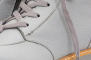 The Yildiz Grey Leather Lace-Up Ankle Boot With a Side Zipper