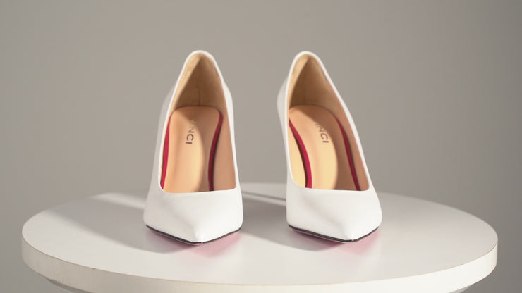 The Ege White Leather Pump Fuchsia Sole
