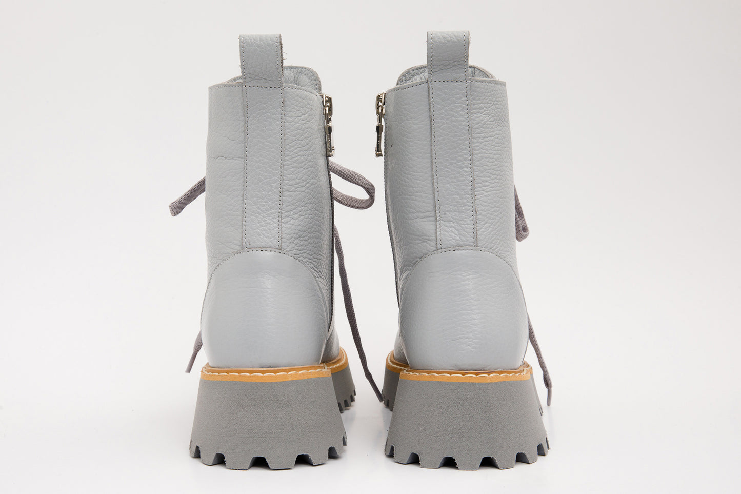 The Yildiz Grey Leather Lace-Up Ankle Women Boot With a Side Zipper