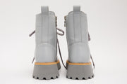 The Yildiz Grey Leather Lace-Up Ankle Boot With a Side Zipper