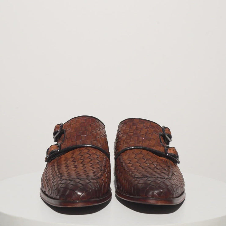 The Turan Brown Woven Double Monk Strap Dress Shoe