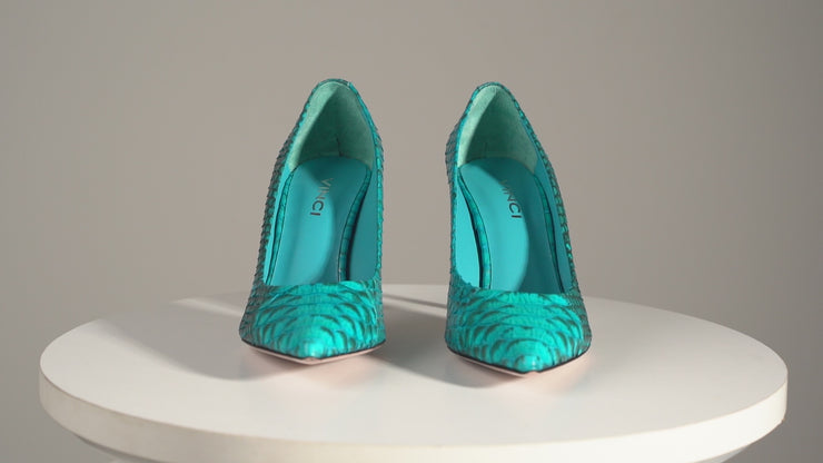 The Queenn Turquoise Pythn Leather Pump