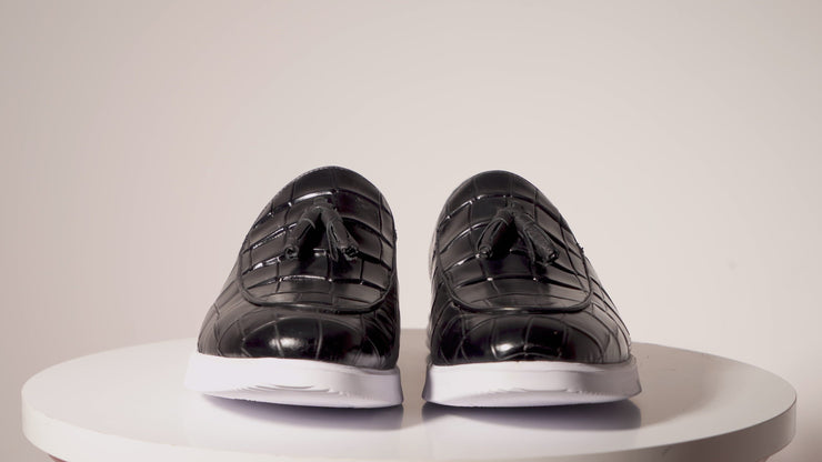 The Parga Black Leather Tassel Casual Loafer