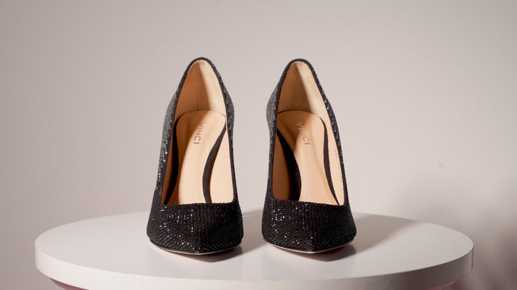 The Bago Black & Silver Glitter Leather Pump