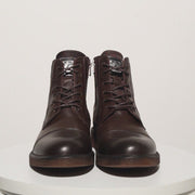 The Zagreb Brown Leather Cap Toe Lace Up Boot with a Zipper