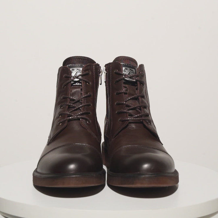 The Zagreb Brown Leather Cap Toe Lace Up Boot with a Zipper
