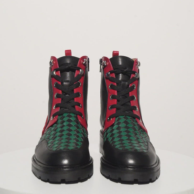The Black River Black Handwoven Leather Ankle Boot