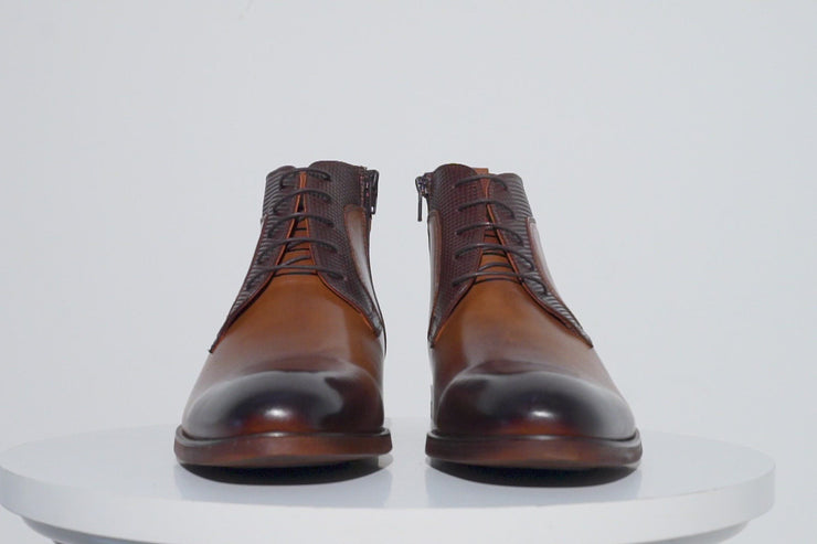 The Romto Tan Leather Derby Lace-Up Boot With a Zipper