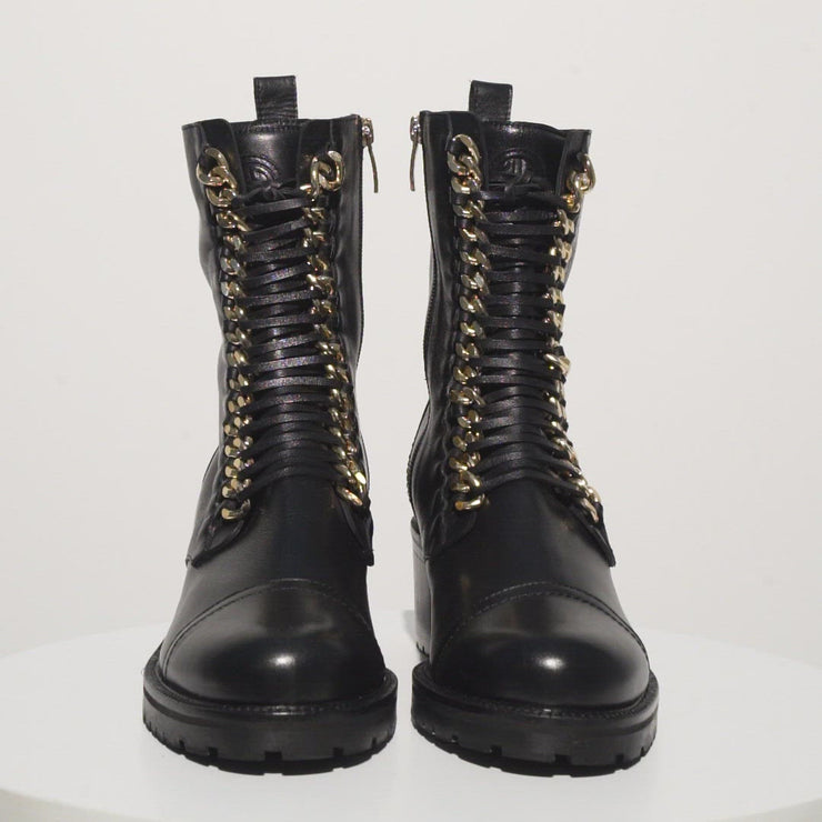 The Tuna Black Leather Mid Calf Boot