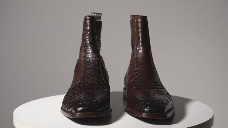 The Boss Brown Pythn Snk Zip-Up Leather Boot Limited Edition