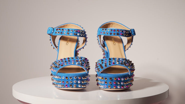 The Tampico Blue Suede Leather Spike Platform Heel Sandal
